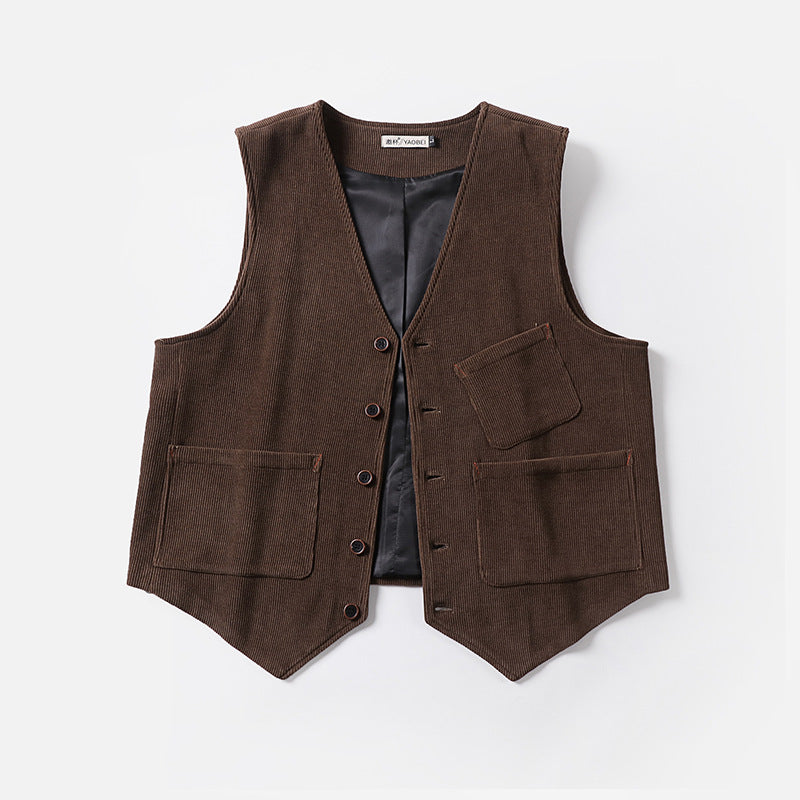 Men's cord waistcoat without lapels with patch pockets and lining Chichicherry