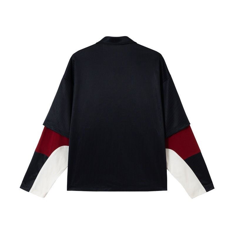 Unisex Long Sleeve Rugby Polo in Oversized Cut with Colorblock Sleeves and Logo Embroidery Chichicherry