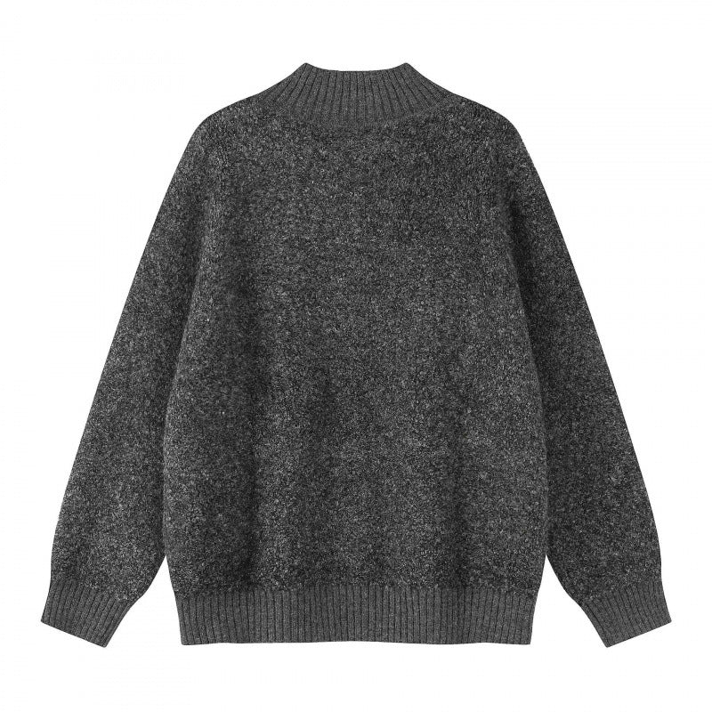 Unisex Boxy knit sweater with Henley button placket and raised ribbed collar Chichicherry