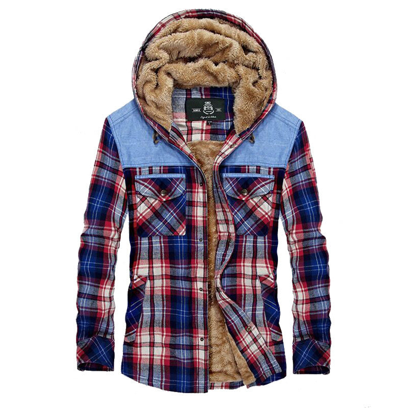 Men's checkered padded shirt jacket with hood and teddy lining Chichicherry