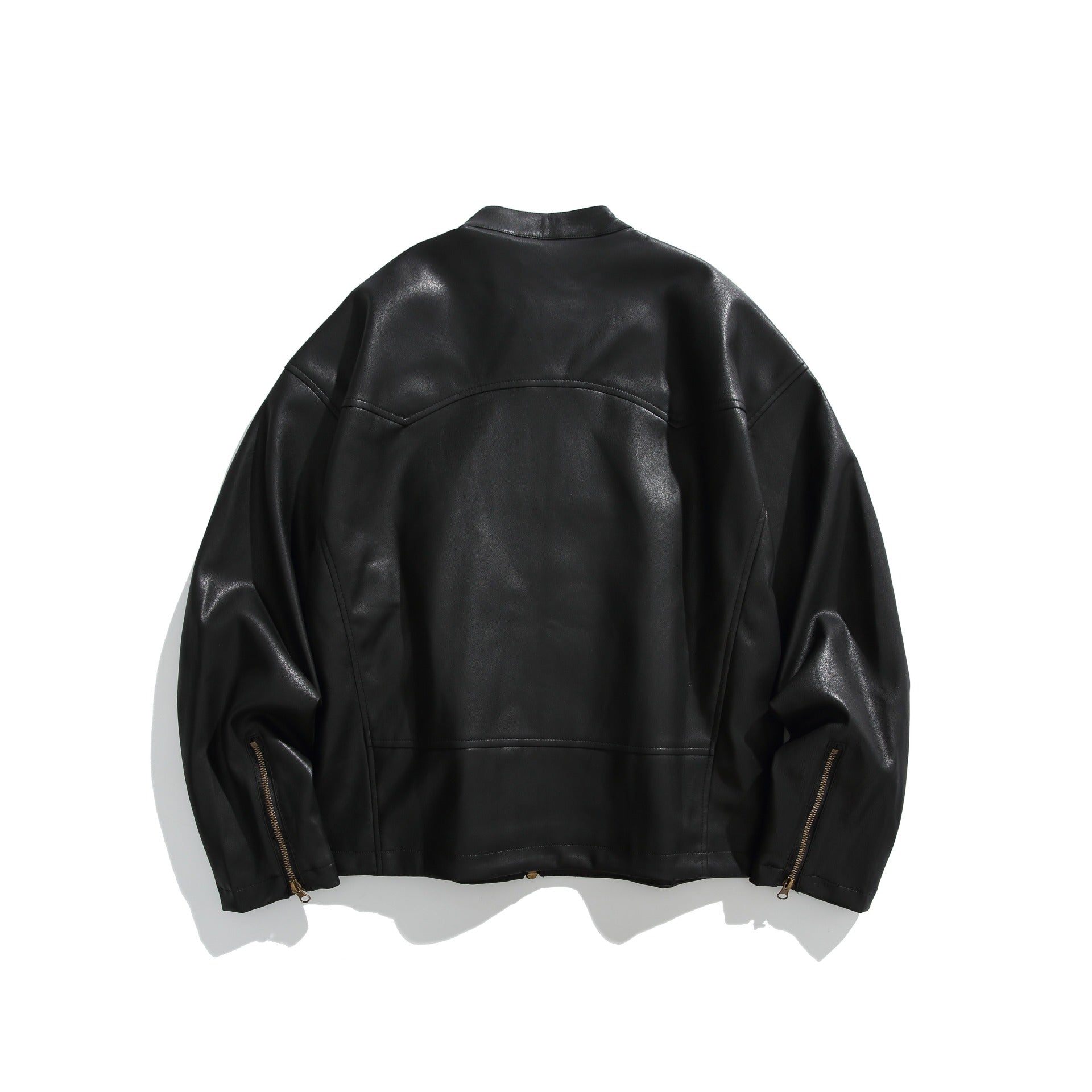 Men's leather-look bomber jacket with stand-up collar, angled zip pockets and minimalist seam design Chichicherry