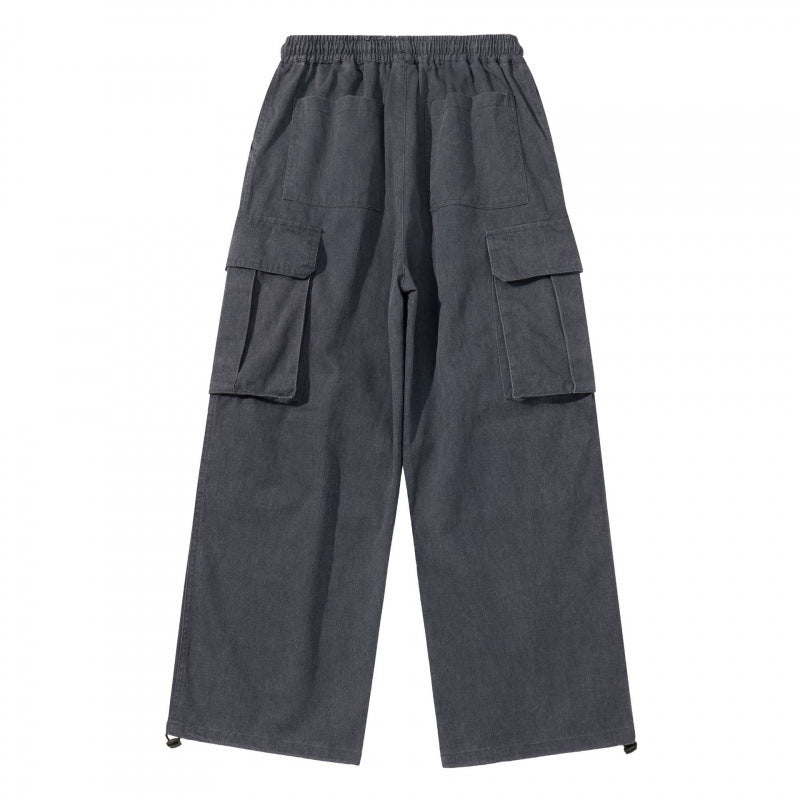 Men's Wide Cargo Pants with Elastic Waistband, Drawstring and Overlapping Panels Chichicherry