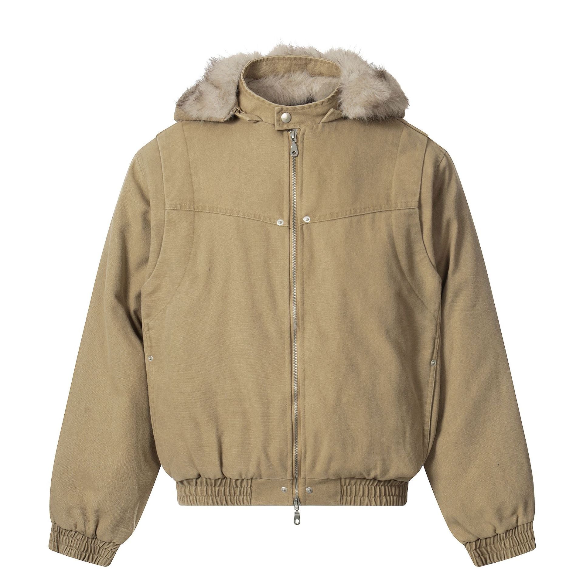 Men's canvas bomber jacket with removable faux fur hood and elastic hem Chichicherry