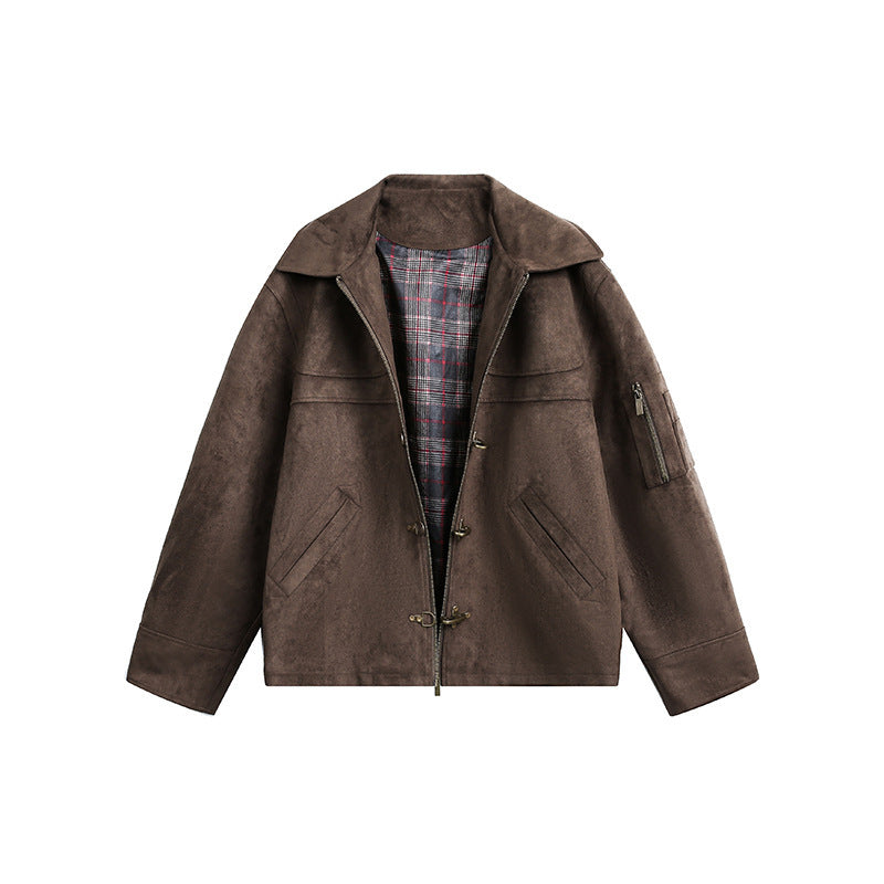 Men's short jacket in boxy format made of suede look with toggle closures and zipper Chichicherry