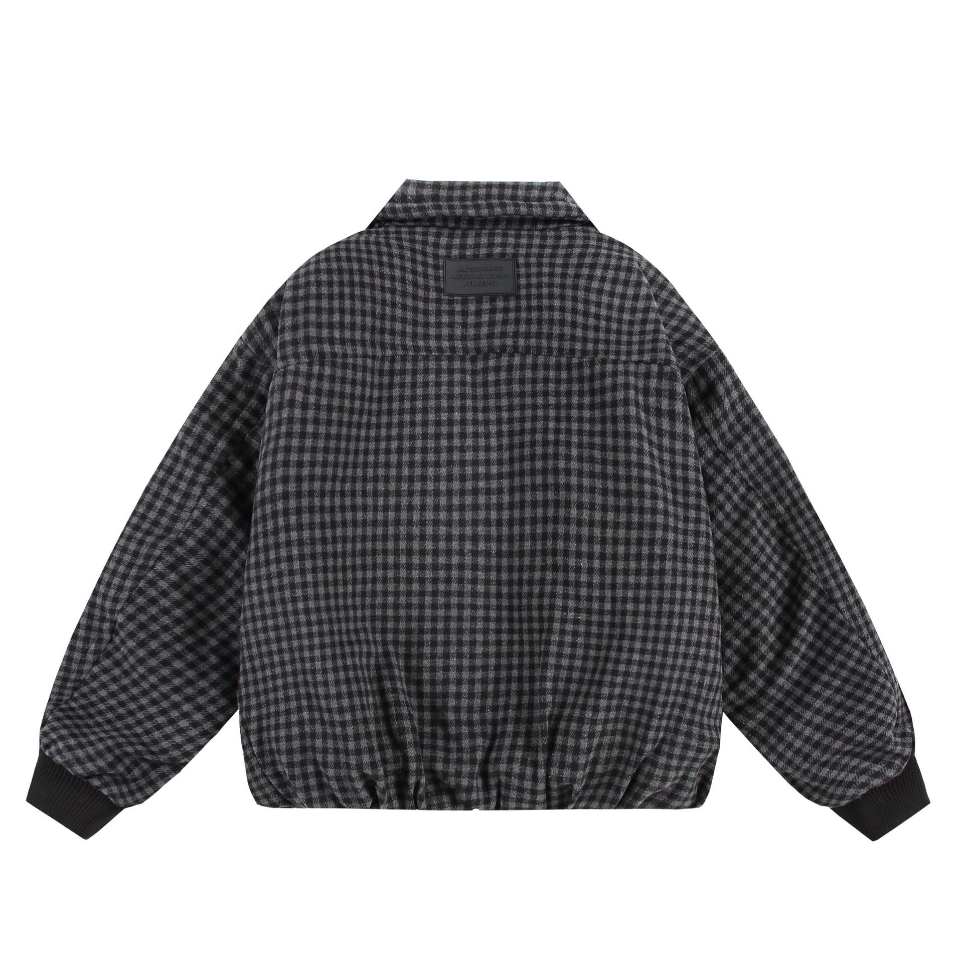 Unisex Boxy-Check Quilted Jacket with Zipper and Elastic Hem Chichicherry