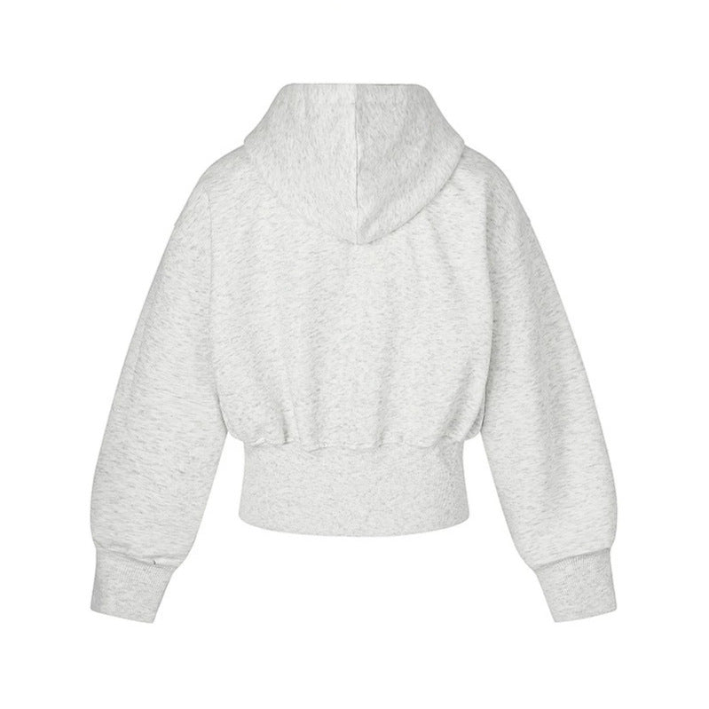 Ladies Short Hooded Sweat Jacket with Full Zip, Wide Ribbed Hem and Rhinestone Logo Chichicherry