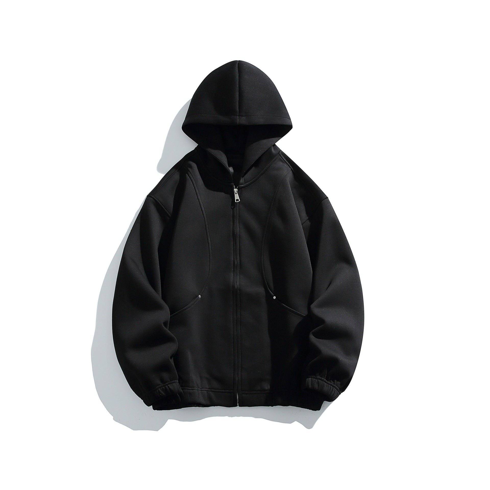 Unisex hoodie jacket with full zip, textured neoprene look and bubble pleat details Chichicherry