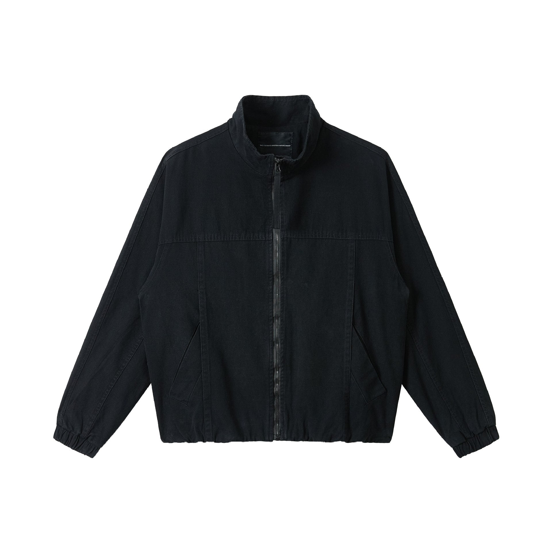 Men's Boxy Canvas Field Blouson with High Stand Collar and Elastic Hem