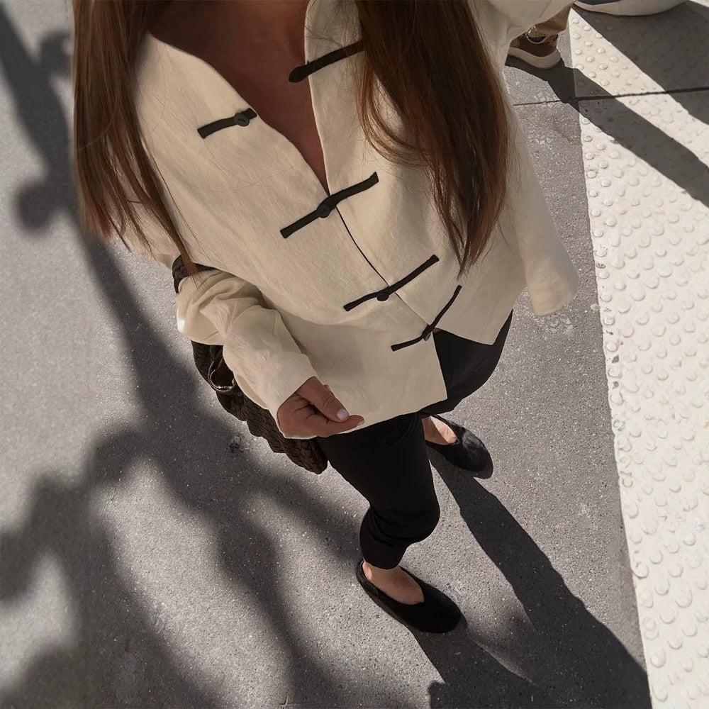 Women's Oversize Boxy Jacket with Toggle Closures and Mandarin Collar Chichicherry
