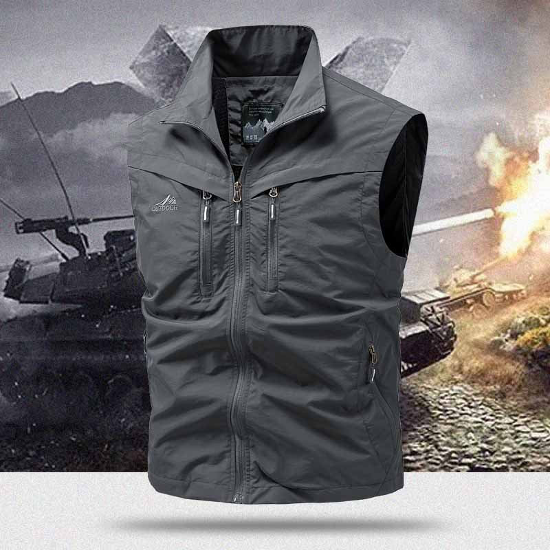 Men's Technical Utility Vest with High Collar and Multi-Pockets Chichicherry