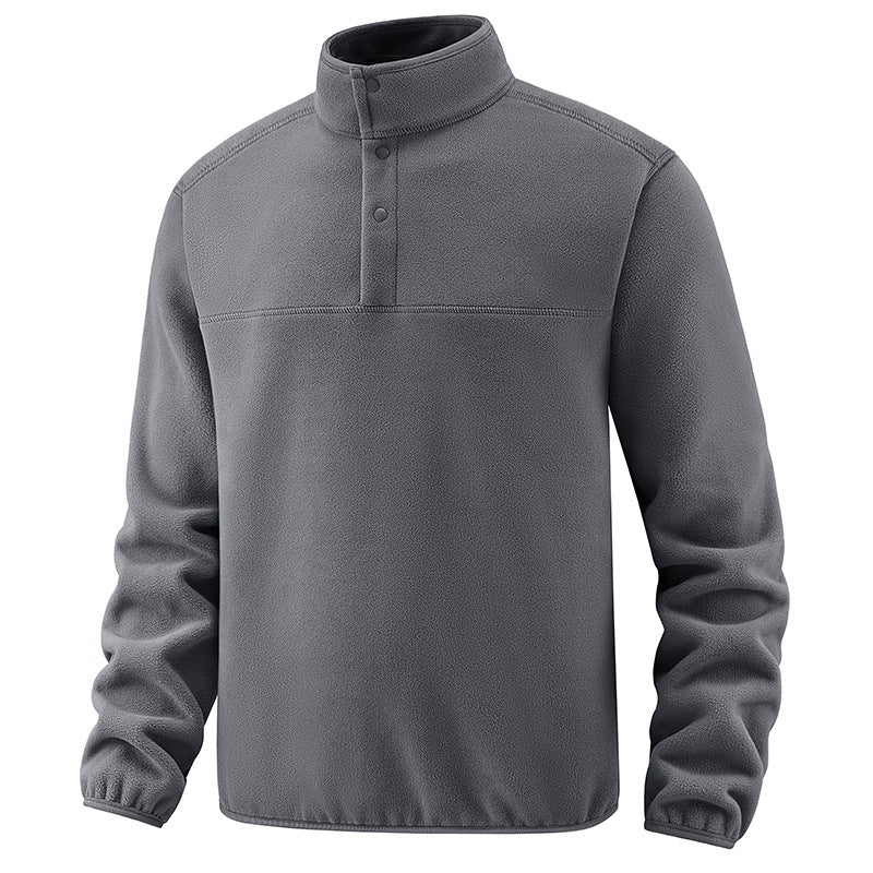 Men's Casual Thermal Fleece Sweater with Button Placket and Elastic Cuffs Chichicherry