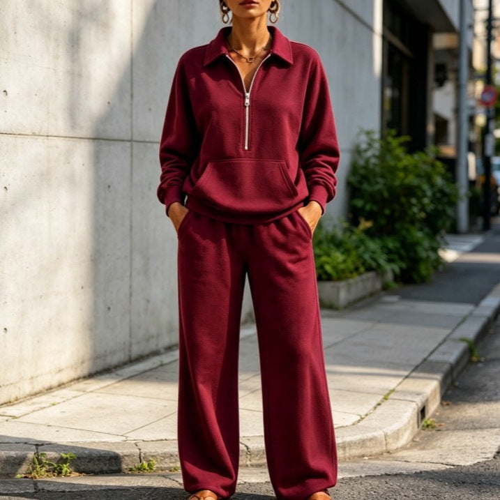 Women’s Casual Sweat Set with Half-Zip Pullover and Loose Jogging Pants Chichicherry