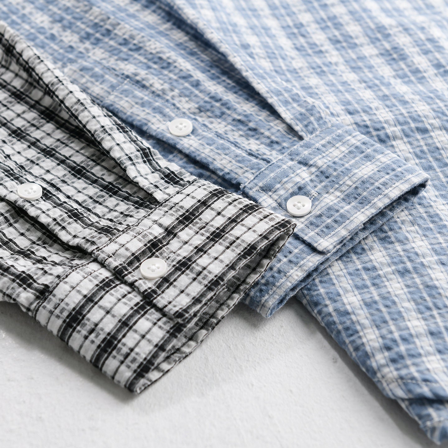 Men's Lightweight Checked Cotton Seersucker Shirt in Relaxed Fit with Chest Pocket Chichicherry
