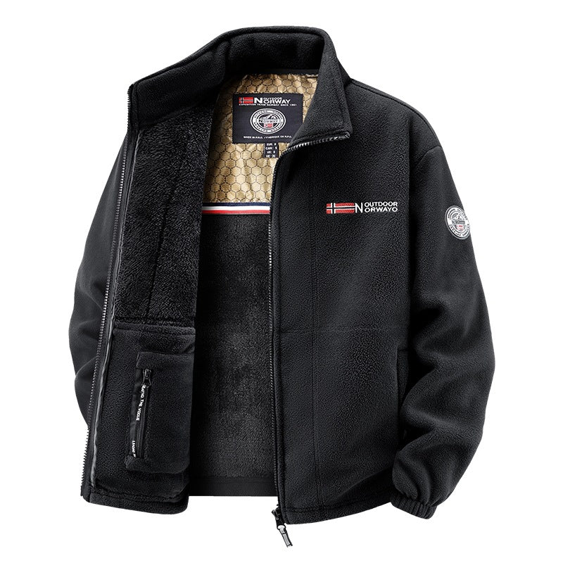 Men's fleece jacket with teddy inner lining, high stand collar and zip pockets Chichicherry