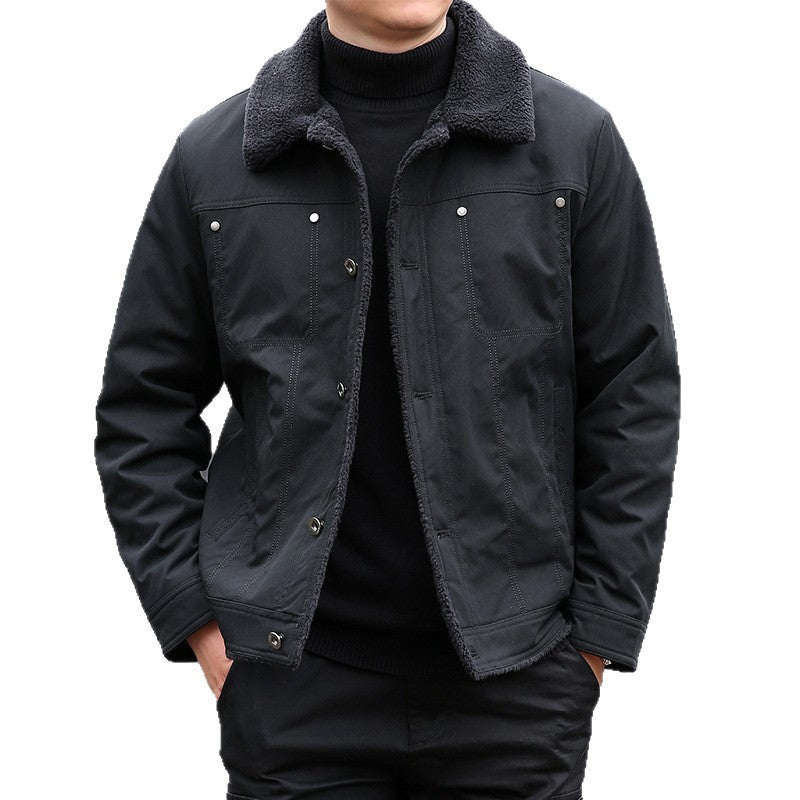 Men's short jacket with teddy lining and lapel collar, windproof transitional jacket Chichicherry