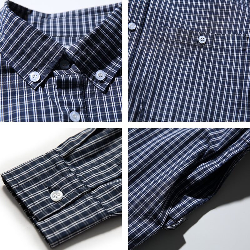 Men's Oversized Checked Shirt in Boxy Cut with Button-Down Collar and Curved Hem Chichicherry