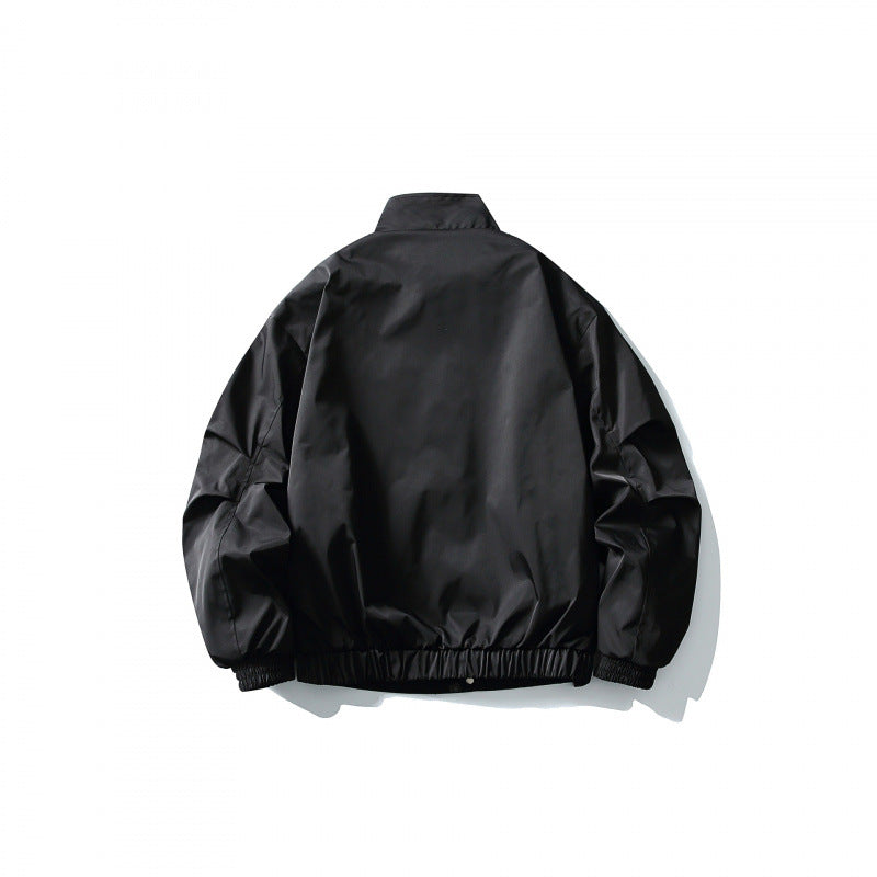 Men's Short Windproof Field Bomber Jacket with Stand-up Collar, Concealed Closure and Elastic Cuffs Chichicherry
