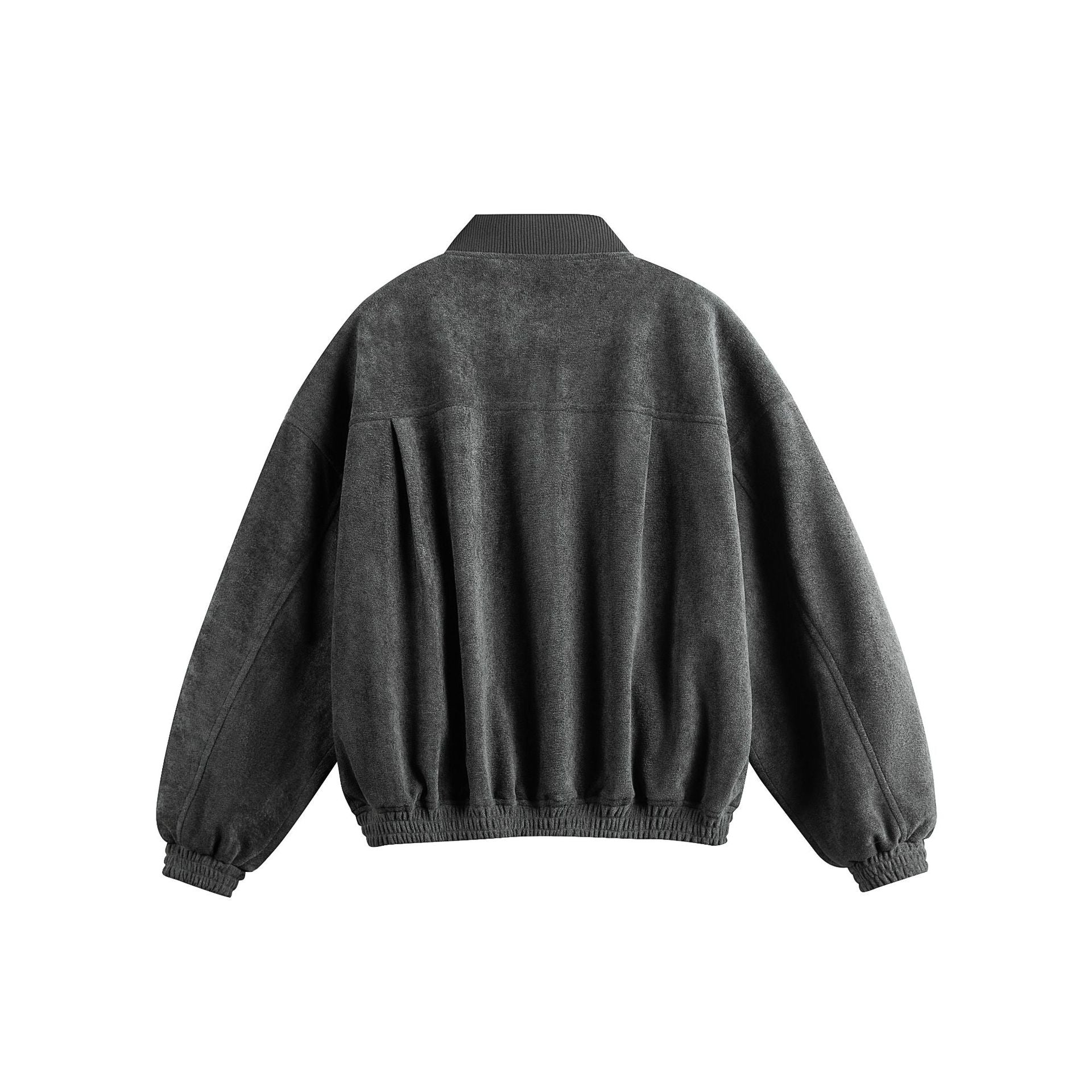 Unisex Boxy-Softsuede-Jacket with snap button placket, patch pockets and ribbed hem Chichicherry
