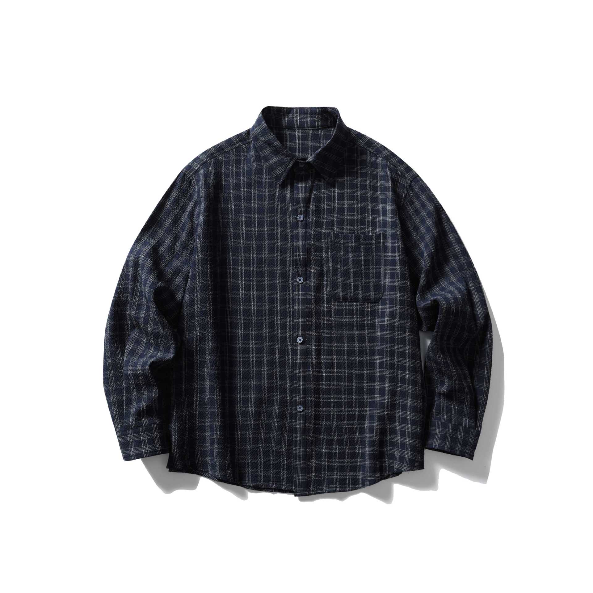 Men's checked shirt jacket in relaxed fit with textured crinkle look and chest pocket Chichicherry