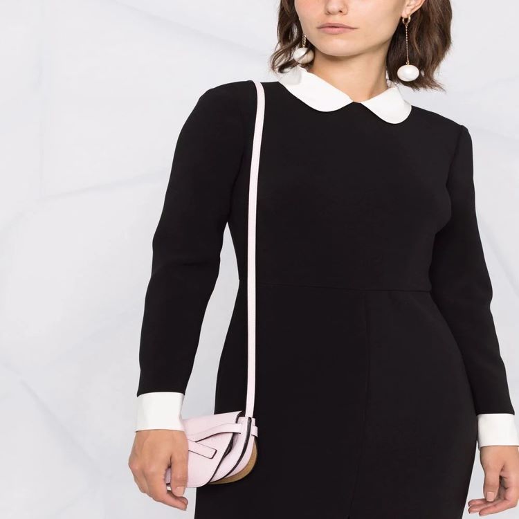 Women's midi dress with Peter Pan collar, tailored fit and long sleeves Chichicherry