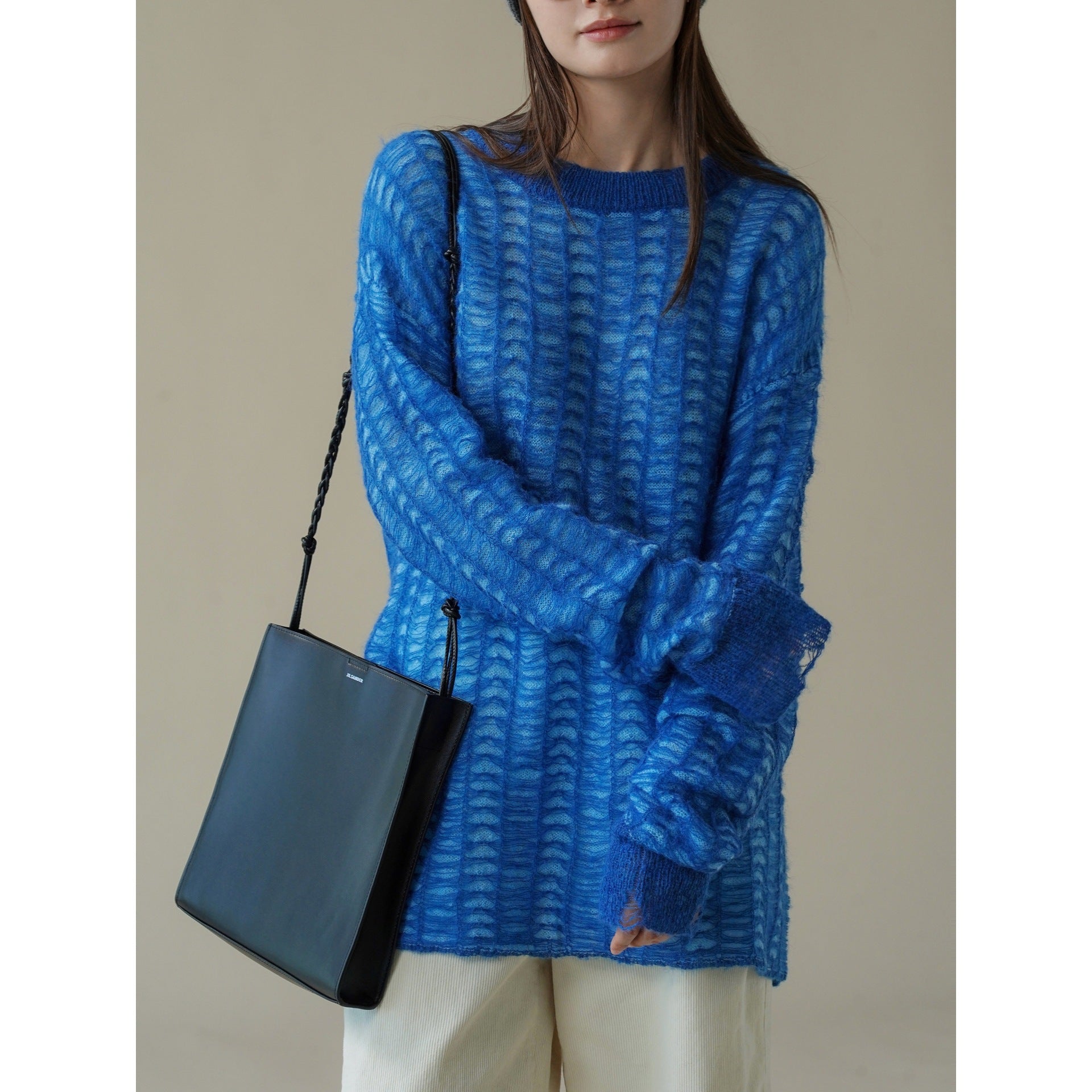 Women Oversize Mesh Knit Mini Dress in Mohair Look Chichicherry