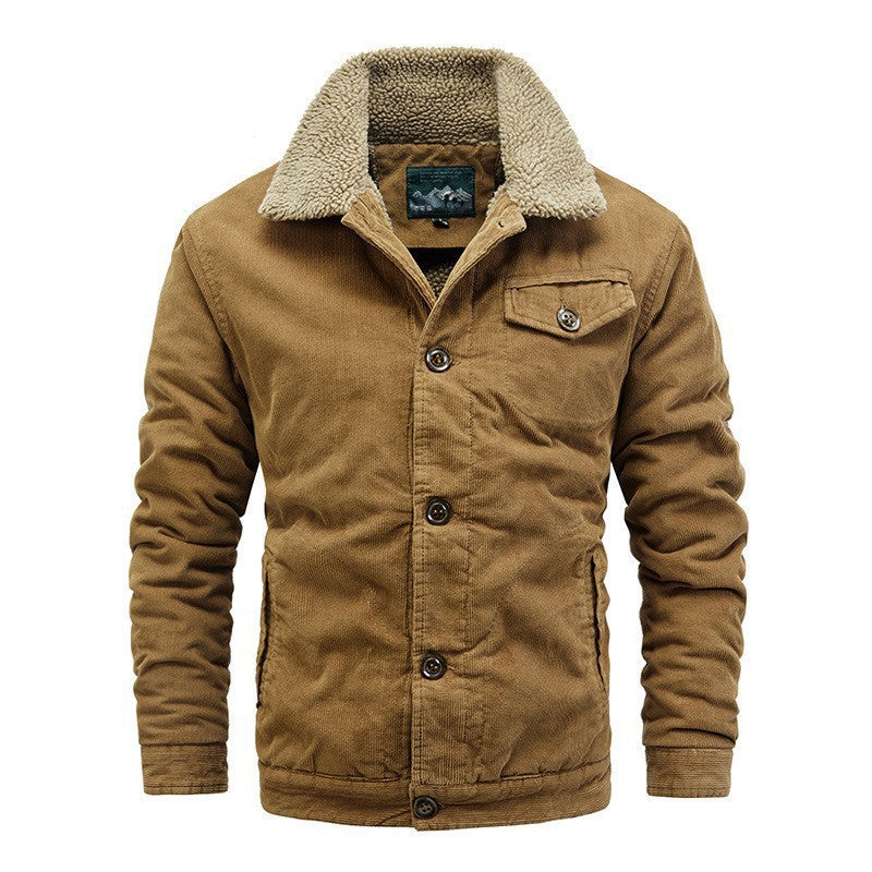 Men's cord worker jacket with teddy lining, sherpa collar and patch chest pocket Chichicherry