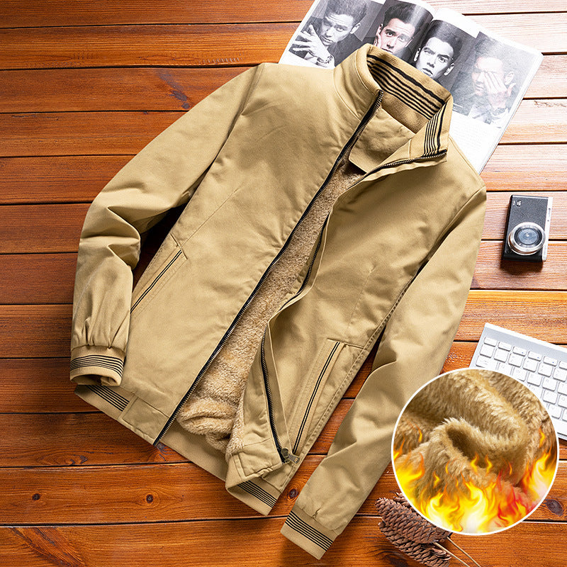 Men's Padded Bomber Jacket with Teddy Fleece Lining and Stand-Up Collar Chichicherry