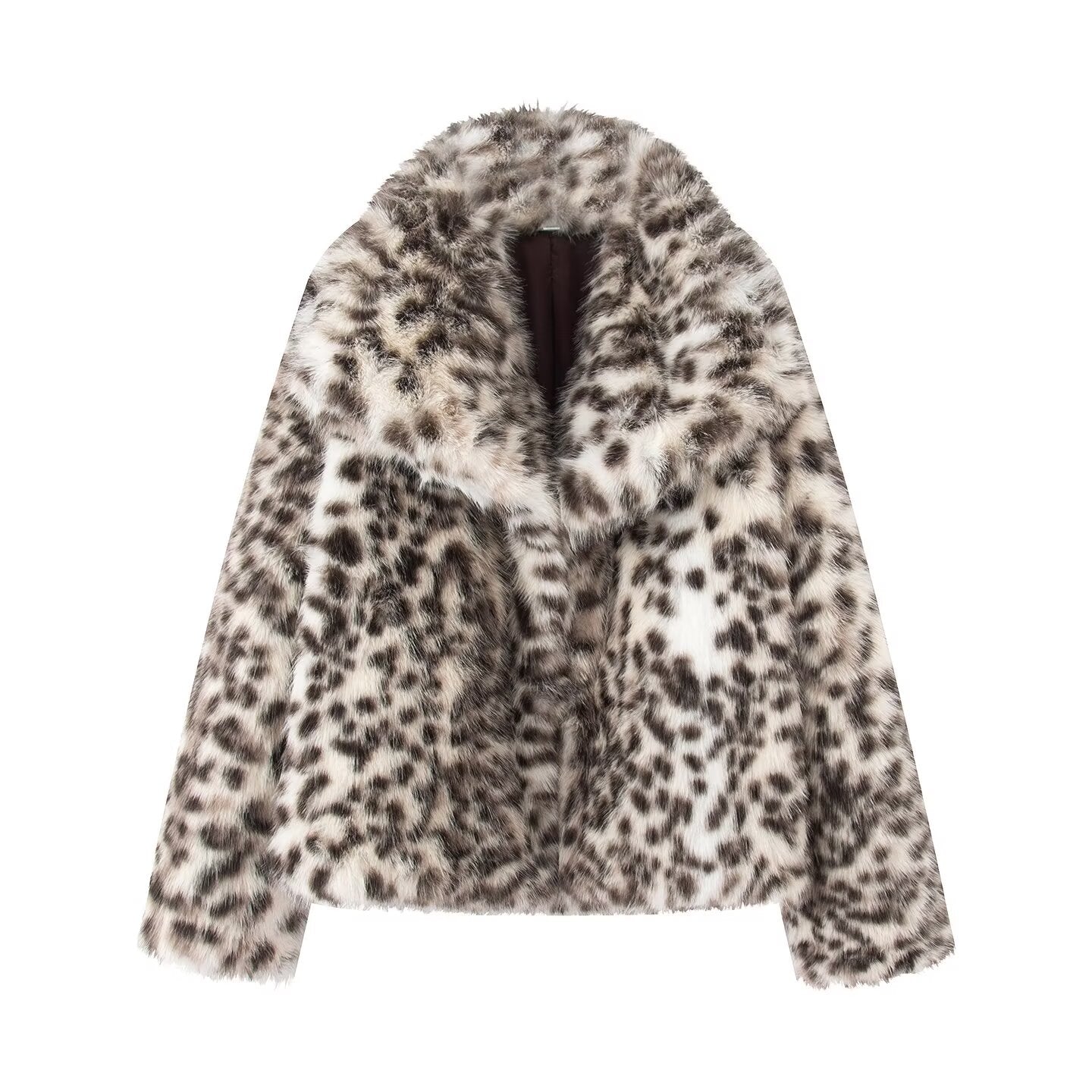 Women's Short Cut Faux Fur Jacket with Leopard Print Chichicherry