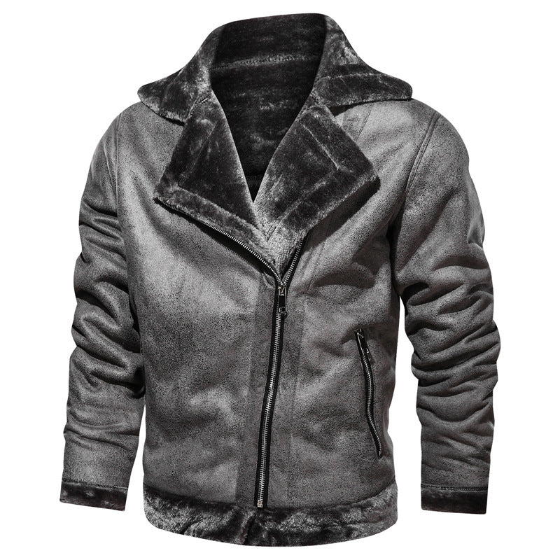 Men's velour imitation biker jacket with high collar and warming teddy inner side Chichicherry