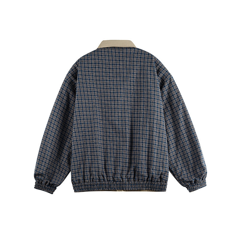 Unisex Lightweight Oversized Zip Jacket in Bomber Style with Checkered Collar and Elastic Cuffs Chichicherry