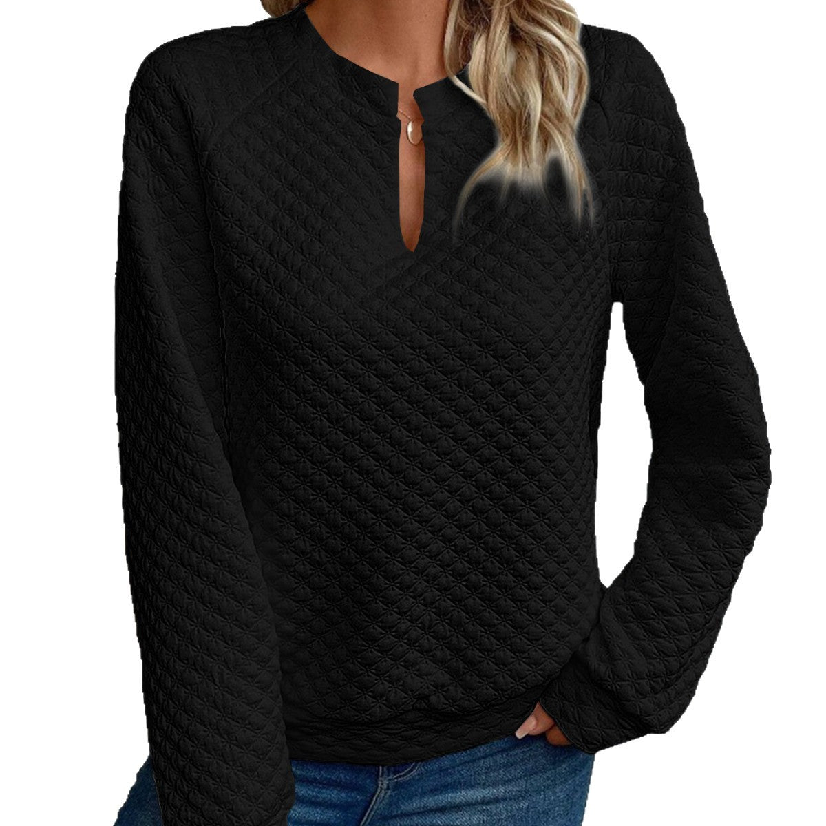 Ladies Quilted Sweater with V-Slit and Structured Diamond Look Chichicherry