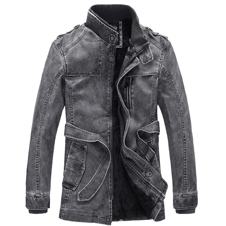Men's Padded Utility Denim Jacket with High Stand Collar Chichicherry