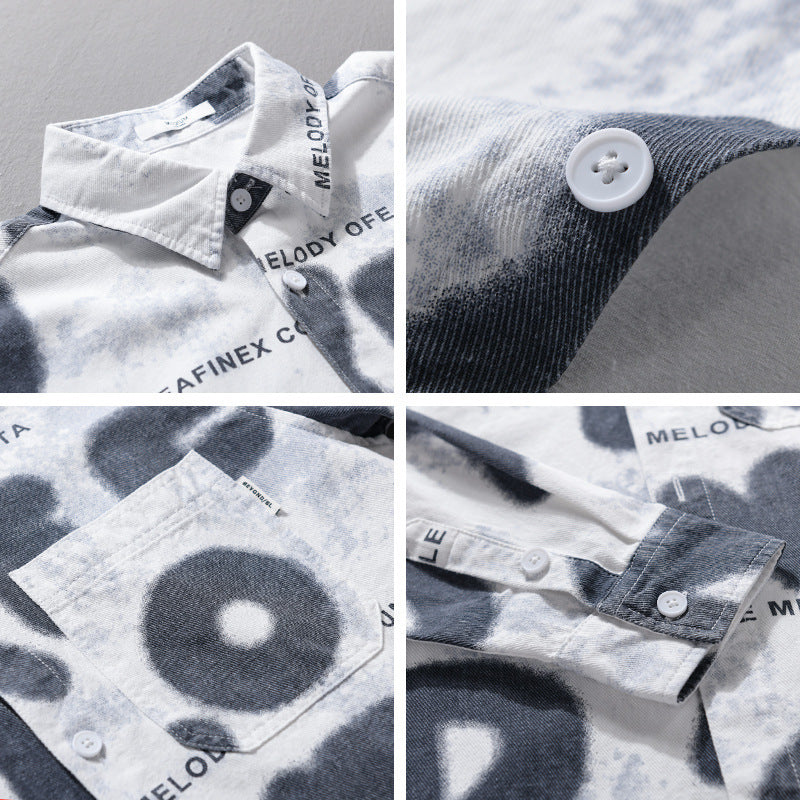 Men's Loose Cotton Shirt in Street Art Print with Patch Chest Pocket Chichicherry