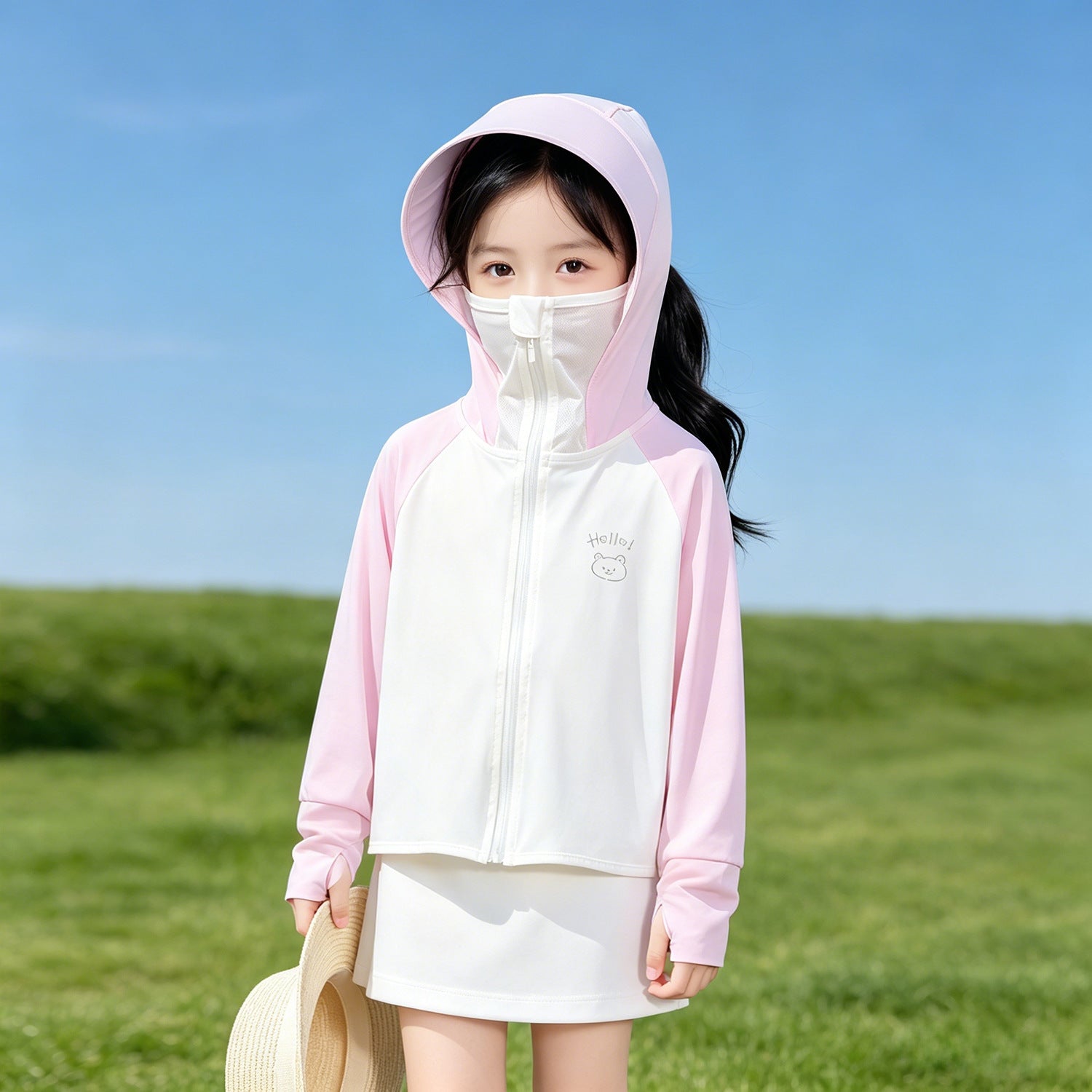 Girl multifunctional sun jacket with integrated hood Chichicherry