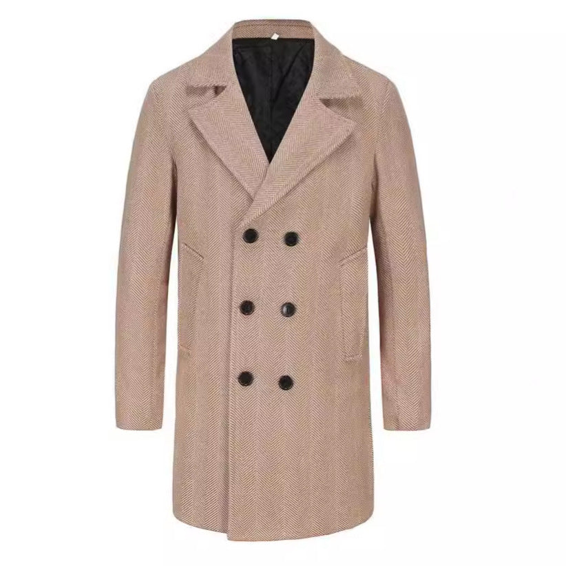 Men's Double-breasted Wool Coat with Herringbone Pattern Chichicherry