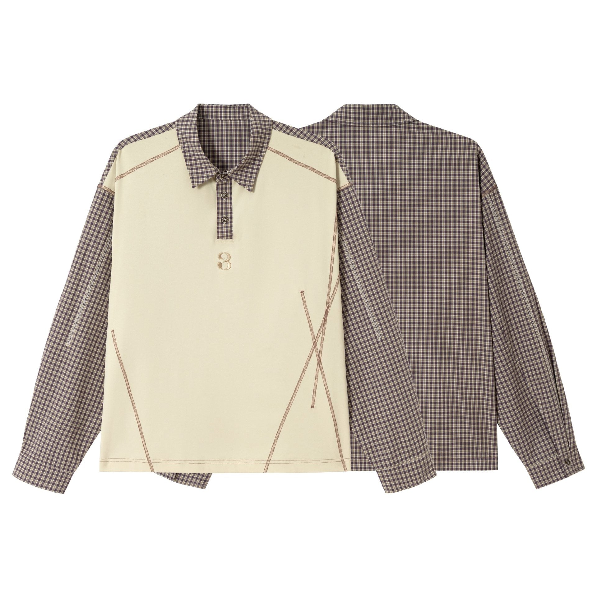 Men's long sleeve polo shirt with checked sleeves and contrast panel Chichicherry