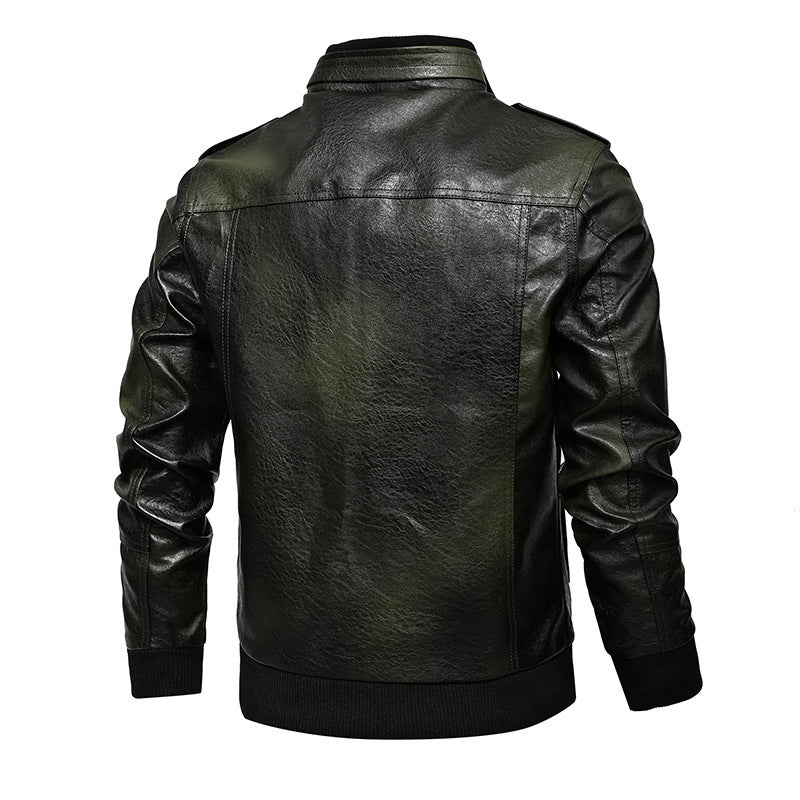 Men's leather pilot style jacket with zipper, shoulder epaulets, and ribbed cuffs Chichicherry