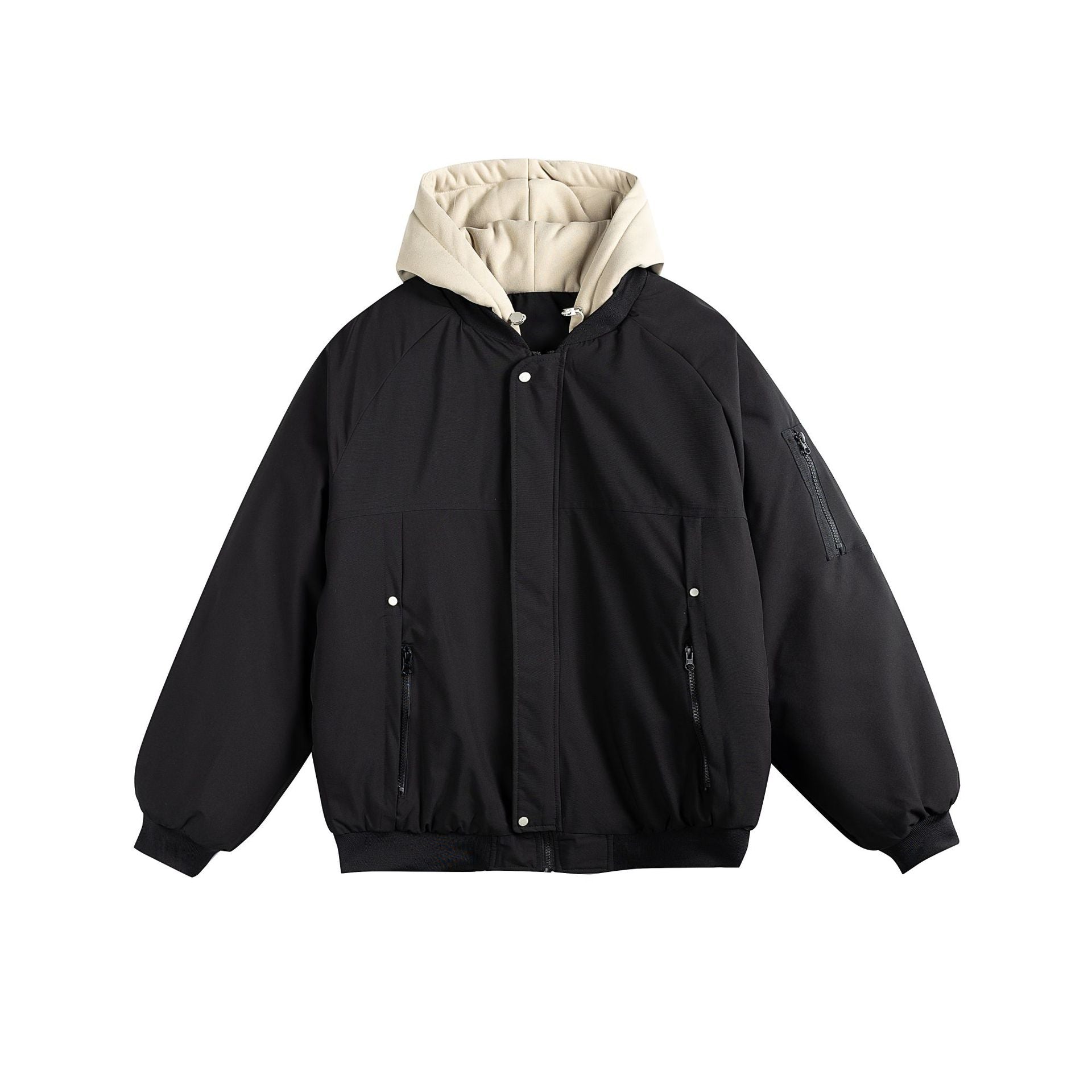 Men's Padded Oversize Bomber Jacket with Contrast Lined Hood and Sleeve Zipper Chichicherry