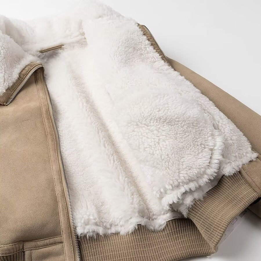 Ladies bomber jacket made of suede imitation with teddy lining and large shawl collar Chichicherry