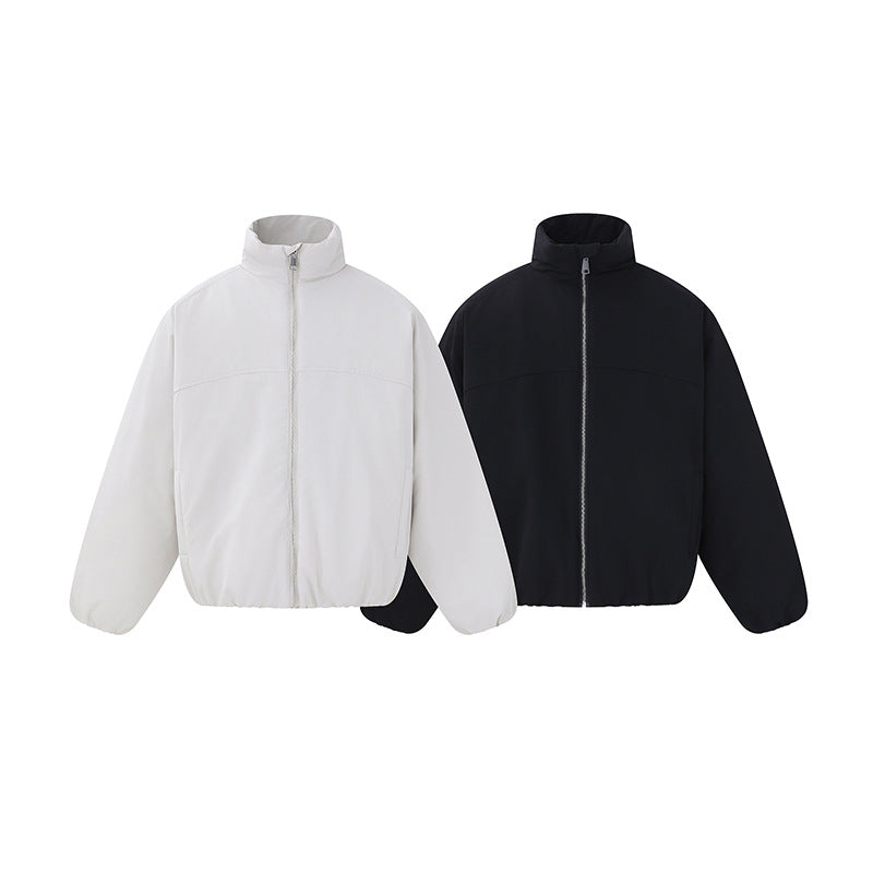 Unisex Lightweight Boxy Puffer Jacket with High Stand-Up Collar and Elastic Hem Chichicherry
