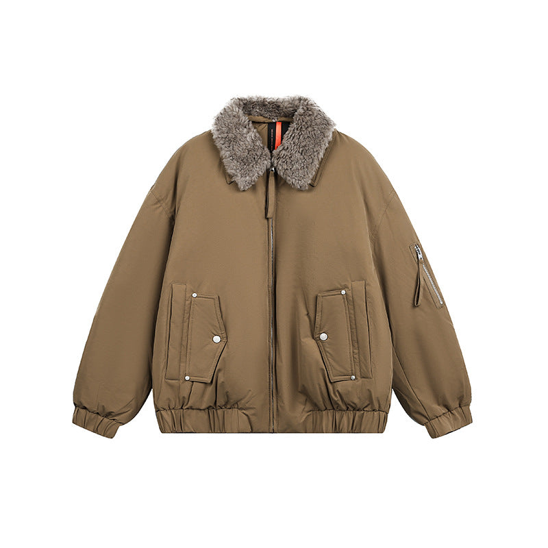 Men's Lined Bomber Jacket with Teddy Collar and Utility Pockets Chichicherry