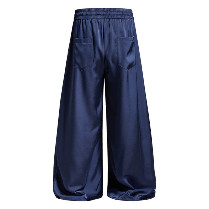 Women's Wide Satin Palazzo Lounge Pants with Elastic Waistband, Drawstring, and Script Print Chichicherry