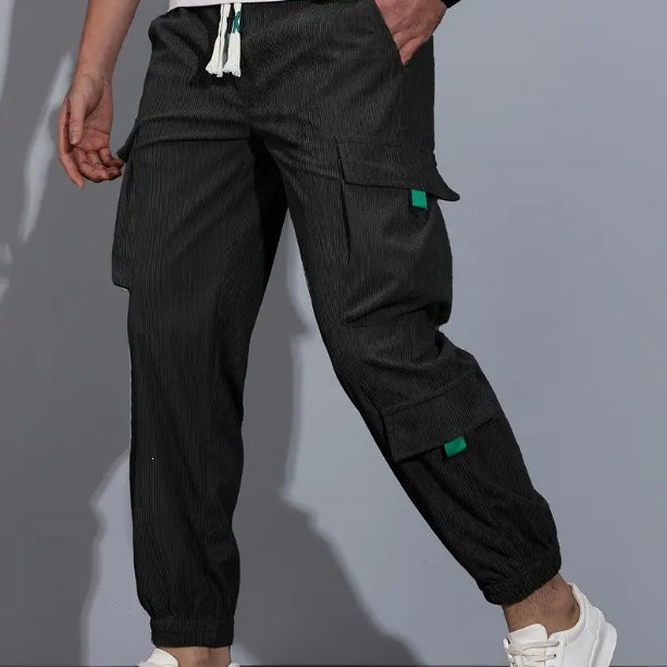 Men's Utility Cargo Pants in Jogger Style made of textured cotton blend with elastic waistband & multiple pockets Chichicherry