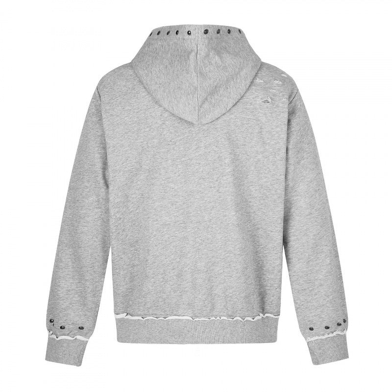 [Men] Hooded sweatshirt jacket with full zip, vintage print and studded details Chichicherry