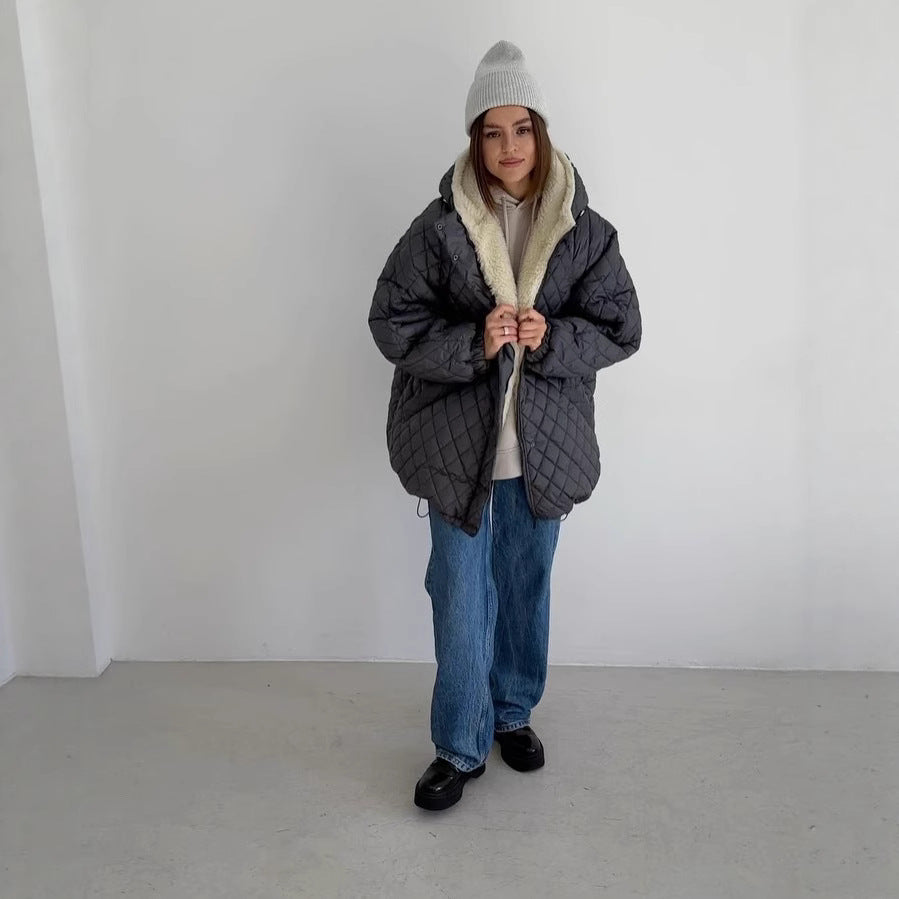 Damen Oversize Steppjacke mit Teddyfutter und Kapuze Chichicherry