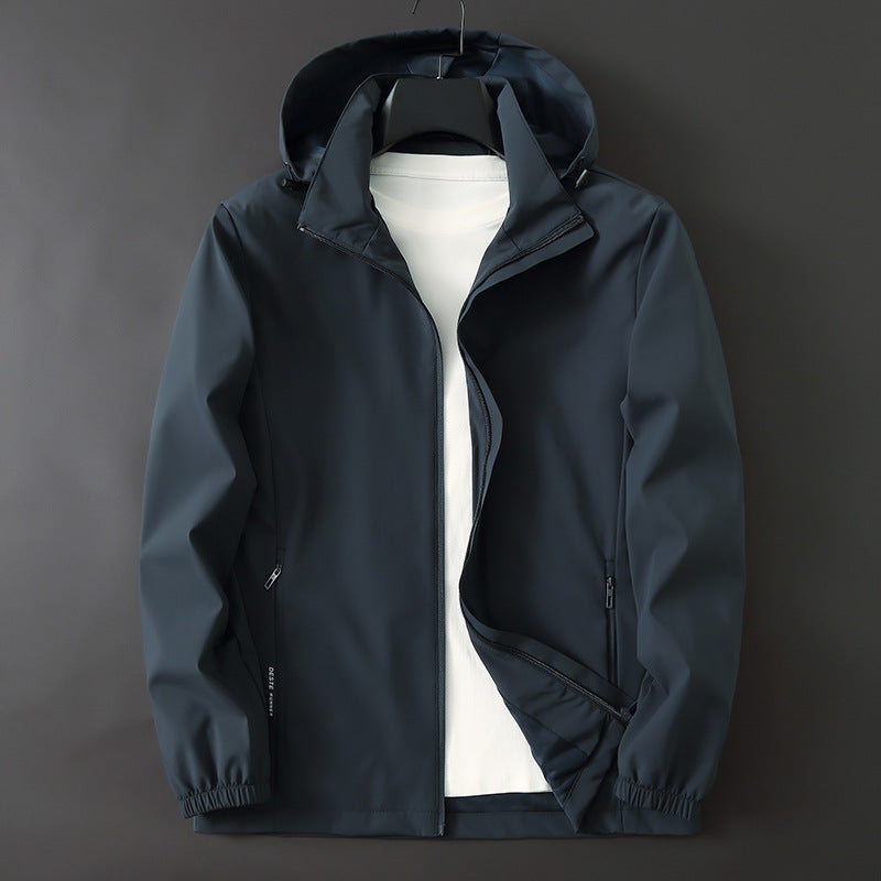 Men's Ultralight Wind and Water-Repellent Softshell Jacket with Hood, Concealed Zipper and Elastic Cuffs Chichicherry