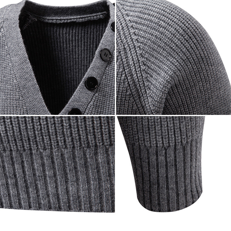 Men's knitted sweater with integrated funnel collar scarf and button detail Chichicherry