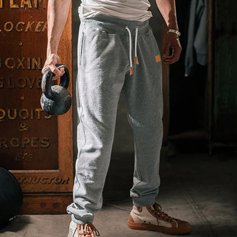 Men's Slim-Fit Jogging Pants with Elastic Waistband, Drawstring and Narrow Leg Cuff Chichicherry