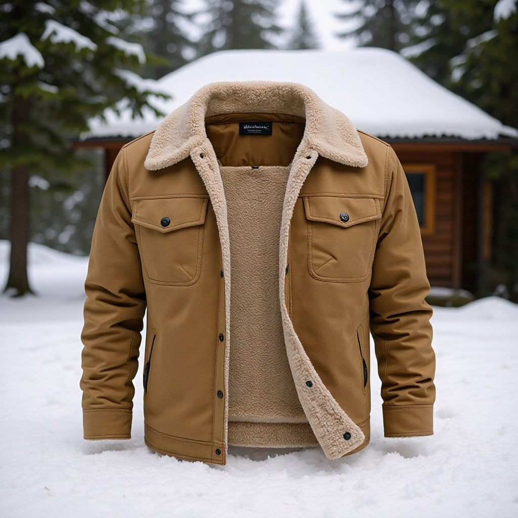 Men's utility work jacket made of canvas with faux fur collar and quilted inner lining Chichicherry