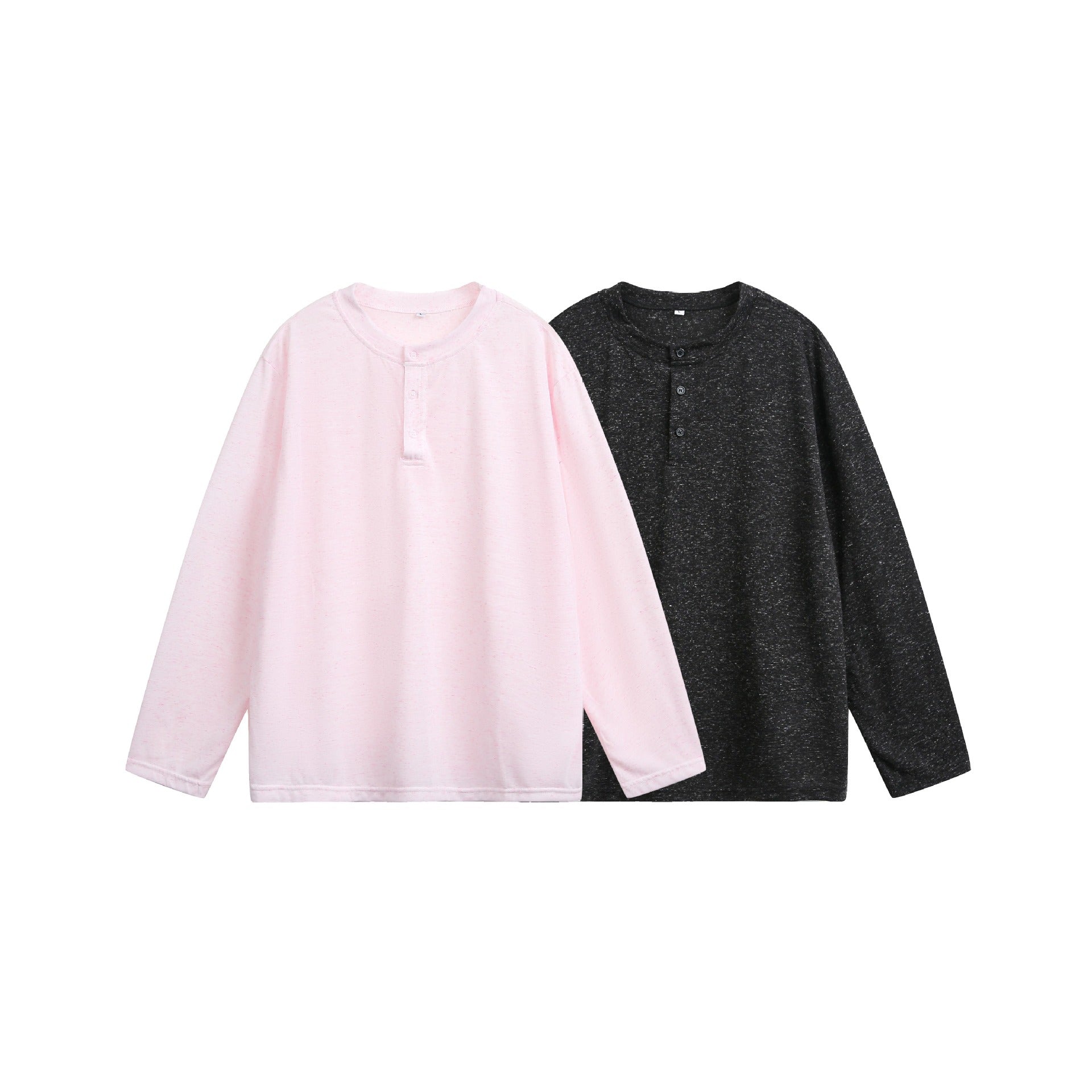 Unisex Melanged Cotton Henley Shirt in Oversized Look with Short Placket Chichicherry